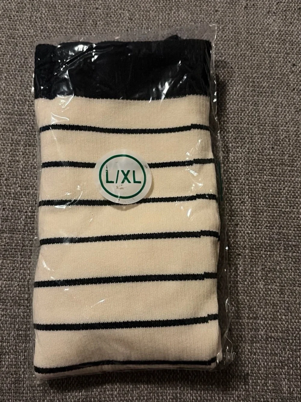 Womens Cream & Black Striped Socks - L/XL